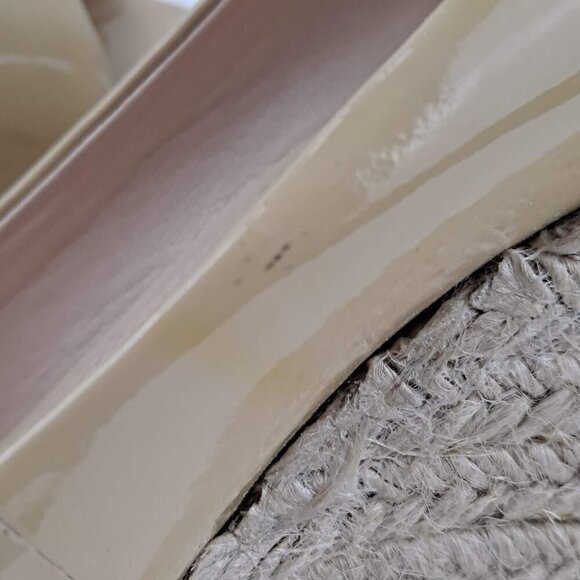 Vince Camuto Totsi Size 8M Nude Patent Leather Espadrille Wedge Heels Peep Toe - Picture 9 of 13
